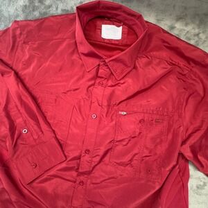 Reel Life Fishing Shirt Vented Long Sleeve Button Up Pockets‎ Red 2XL